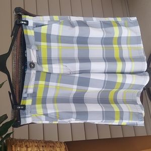 * OP Men's Shorts in Gray and Yellow Flex Plaid, 4 Way Stretch, Size 32 Like New